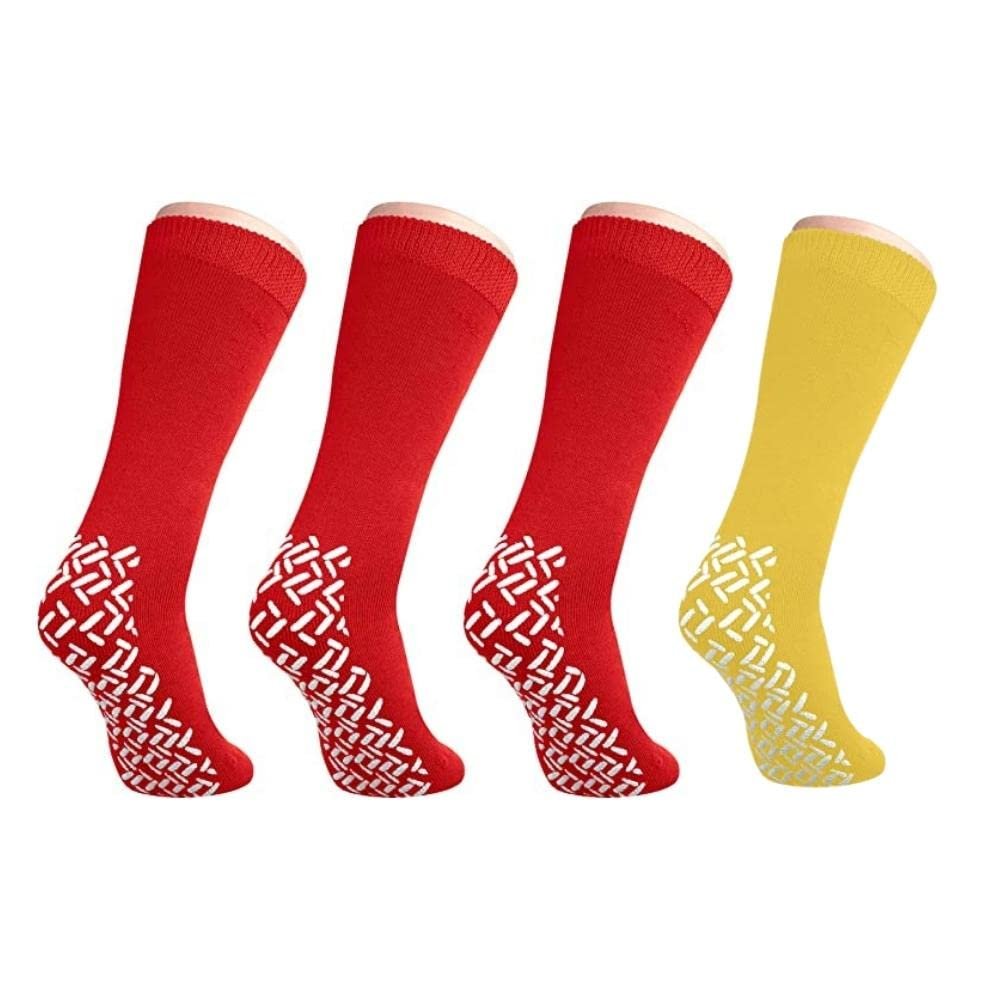 Nobles XXXL Extra Wide Bariatric Non Skid Slipper Socks for Swollen Feet and Edema -XXXL Extra Wide (4 Pairs 3 Red 1 Yellow)