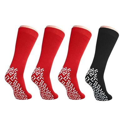 Nobles XXXL Extra Wide Bariatric Non Skid Slipper Socks for Swollen Feet and Edema -XXXL Extra Wide (4 Pairs 3 Red 1 Black)