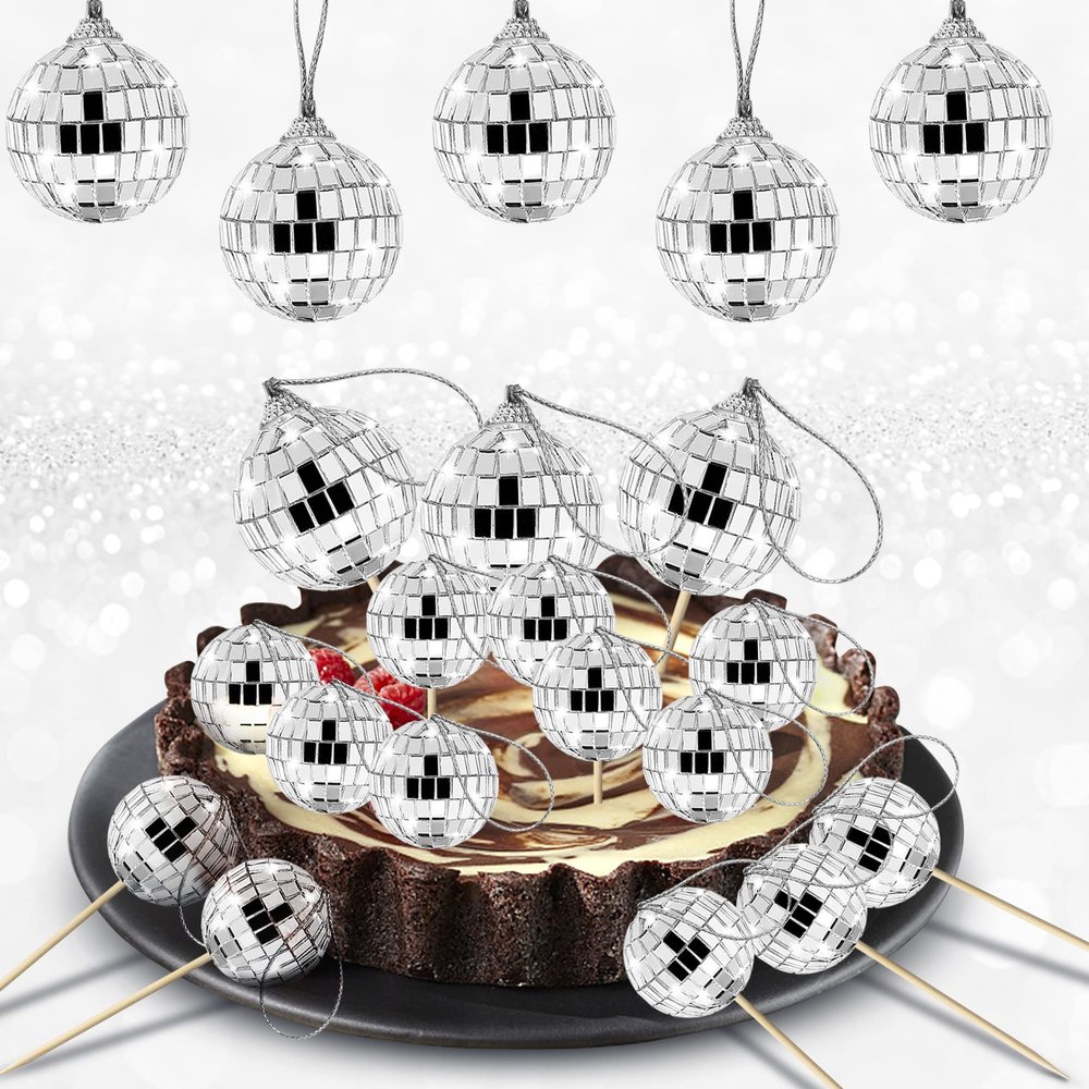 18 Pack Disco Ball Cupcake Toppers 70's Disco Ball Cupcake Decorations Disco Theme Cupcake Picks for Night Fever Party Disco Theme 70s Birthday Party Supplies