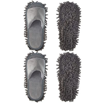Jecery 2 Pairs Microfiber Cleaning Mop Slippers for Floor Cleaning House Mop Shoes Men and Women Washable Unisex Dusting Slippers Dirt Tool Supplies(Medium,Gray)