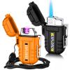 2 Pack Waterproof Lighter Outdoor Windproof Torch Lighters Dual Arc Butane Electric Lighters USB Rechargeable Lighters Flameless Plasma Lighter Camping Hiking Adventure Survival Tactical Gear view 1