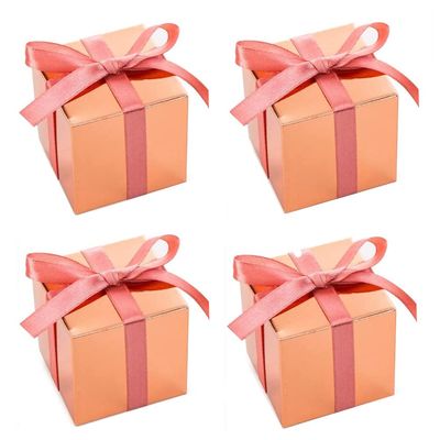 KUPOO 50PCS Favor Boxes,Candy Boxes 2.2x2.2x2.2 Inches Small Gift Boxes with Ribbons for Wedding Baby Shower Decorations Birthday Party Supplies (Rose gold)