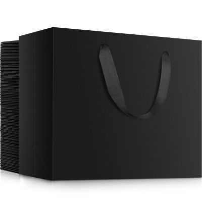 EUSOAR Exra Large Gift Wrap Bags Bulk, 50 Pack 16x6x12 inches Black Paper Heavy Duty Bags with Handles, for Business, Grocery, Boutique, Retail, Wedding, Party Favors, Baby Showers, Birthdays