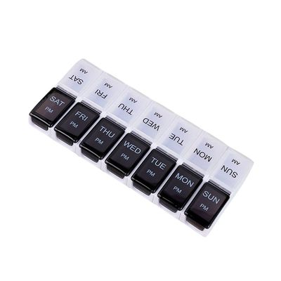 Weekly Pill Organizer, 7-Day AM/PM Travel Pill Container, 7 Day Pill Box Case with 14 Compartments, Push Button Large Capacity Medicine Organizer for Vitamins, Supplements (White Black)