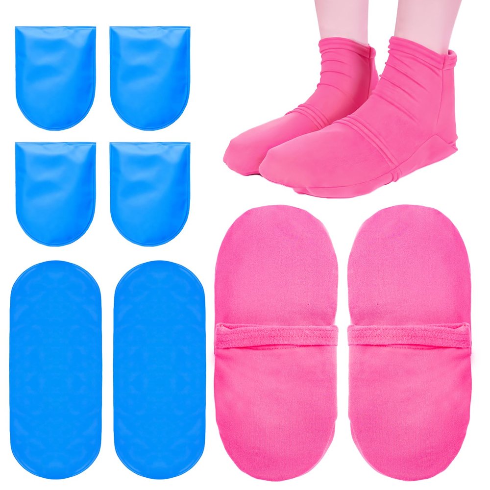 Reusable Cold Therapy Socks, Ice Pack for Feet Heels Injuries Swelling, Hot and Cold Therapy Socks for Plantar Fasciitis Neuropathy Chemotherapy Pain Relief for Foot Ankle (Pink)