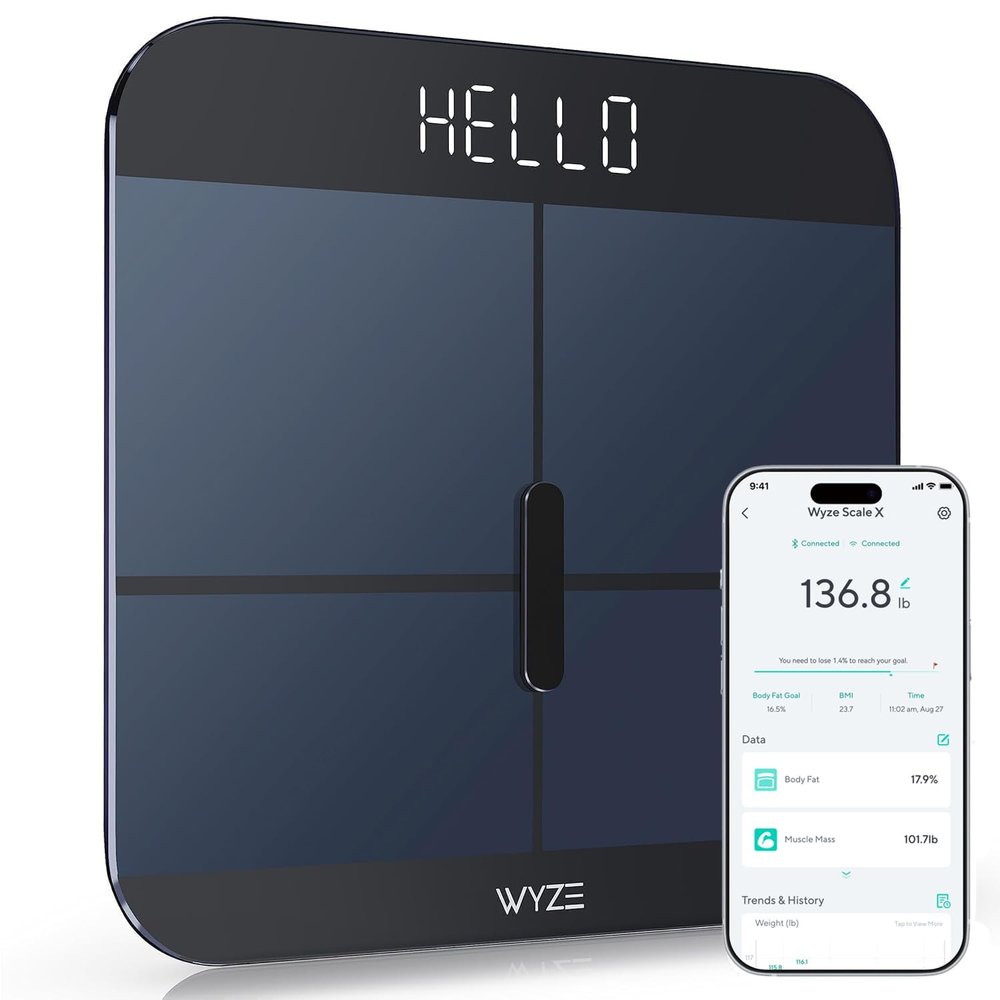 Wyze Smart Scale X - Digital Bathroom Scale for Body Weight, BMI, Body Fat, Muscle Mass, Heart Rate Monitor | Sync with Health Apps | Body Composition Analyzer for People, Baby & Pet, 400 lbs (Navy)