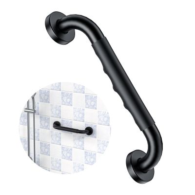 12 Inch Black Shower Grab Bar w/Anti Slip Rubber Grip, ZUEXT Stainless Steel Bath Grab Bar, Bathroom Balance Bar, Wall Mount Safety Handrail Support, Handicap Injury Elderly Senior Assist Handle