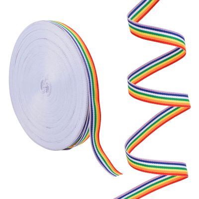 URROMA 1 Roll Stripe Grosgrain Ribbon, 50 Yards Rainbow Decorative Ribbon Polyester Ribbon for Gift Wrapping Boxes on Wedding Birthday Festival Party Decoration