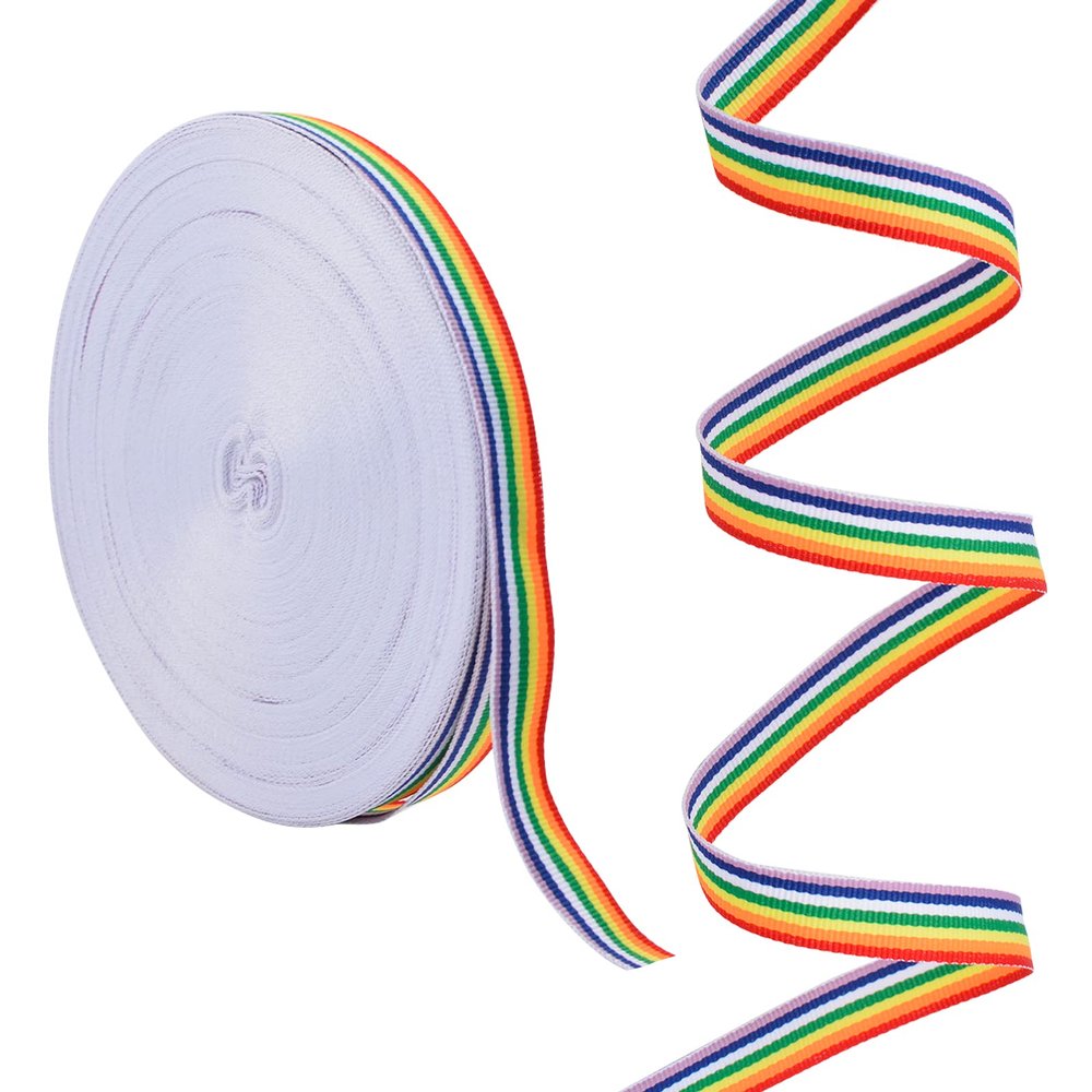 URROMA 1 Roll Stripe Grosgrain Ribbon, 50 Yards Rainbow Decorative Ribbon Polyester Ribbon for Gift Wrapping Boxes on Wedding Birthday Festival Party Decoration