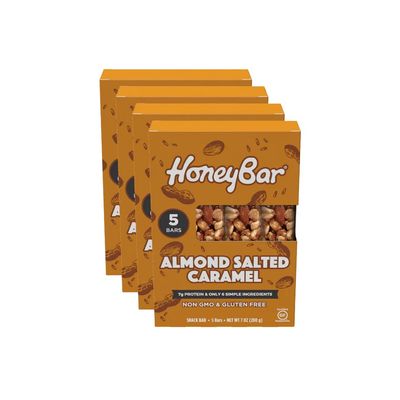 HoneyBar Snack Bar | Certified Gluten Free | Non-GMO | Vegetarian (Almond Salted Caramel, Pack of 20 Bars)