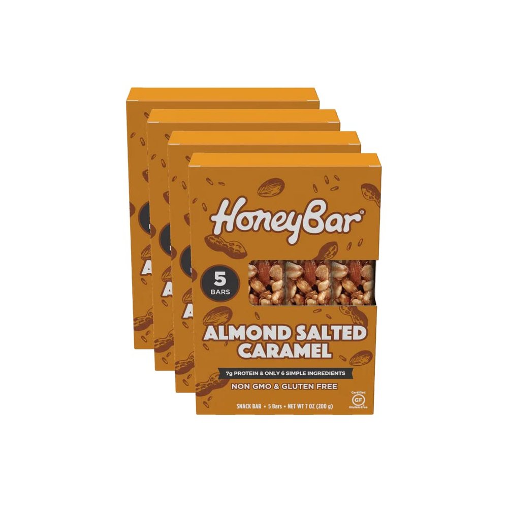 HoneyBar Snack Bar | Certified Gluten Free | Non-GMO | Vegetarian (Almond Salted Caramel, Pack of 20 Bars)