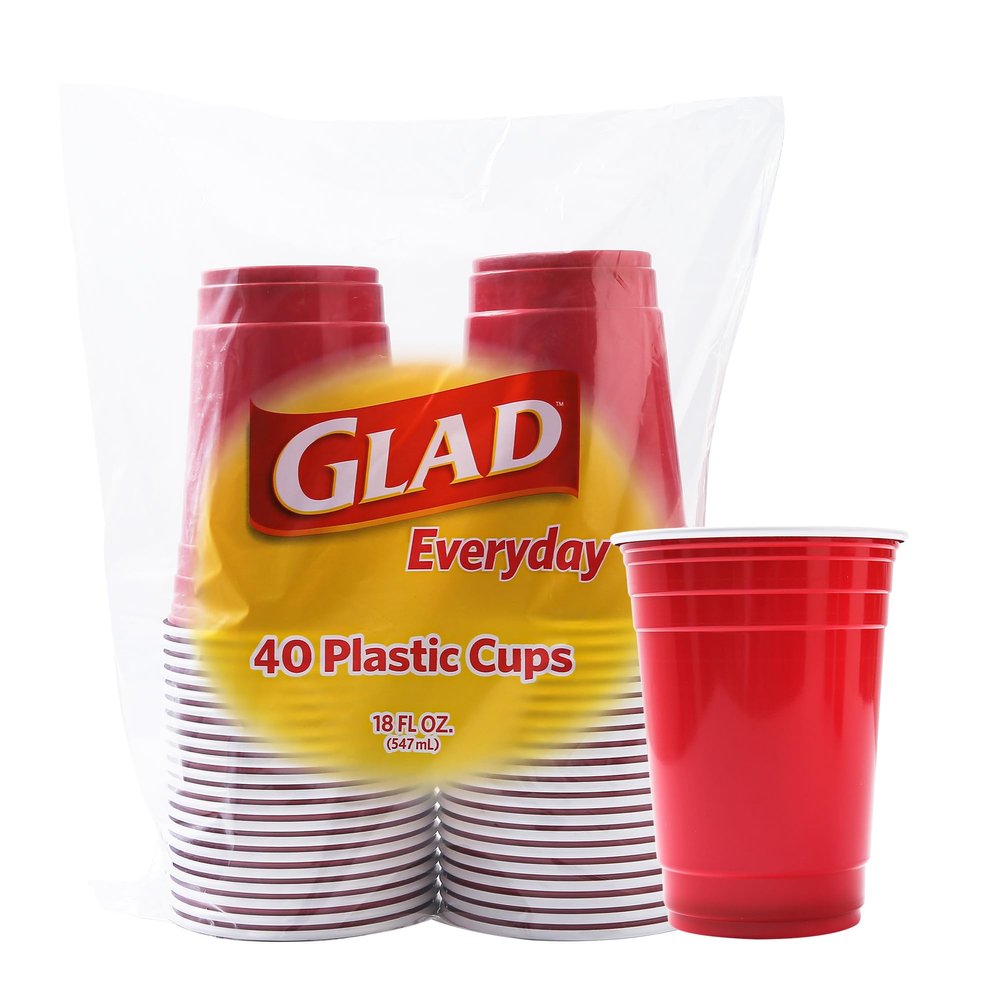 Glad Everyday Disposable Plastic Cups, Red - Heavy Duty Drinking Party Cups - Strong & Sturdy for All Occasions - 18 Ounce, 40 Count