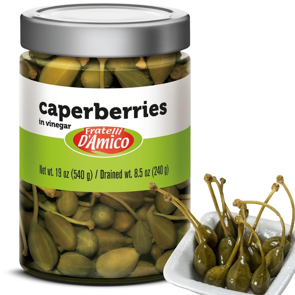 FRATELLI D'AMICO - Caperberries, Premium Qulaity, First Selection, Pickled, Capers, Family Size, 19oz (540g), NON-GMO