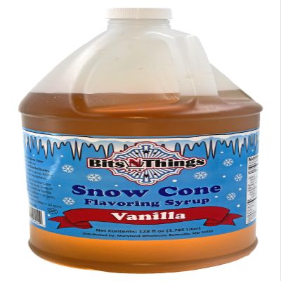 Bits N Things Vanilla Snow Cone Flavoring Syrup | Slushy & Granita | Kosher | Made In America | 1 Gallon
