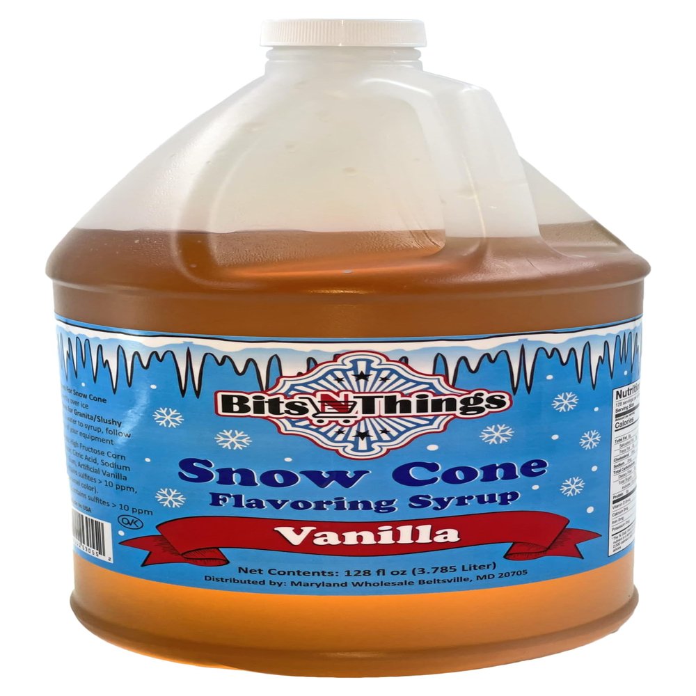 Bits N Things Vanilla Snow Cone Flavoring Syrup | Slushy & Granita | Kosher | Made In America | 1 Gallon