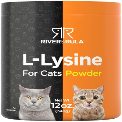 Horbach L-Lysine Powder for Cats 500mg | 12oz | Cat Health Supplement | Non-GMO, Vegetarian Formula | by River & RULA