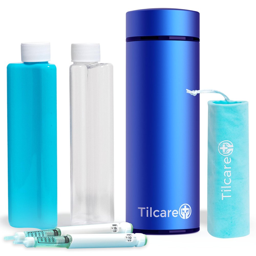 Insulin Cooler Travel Case by Tilcare - 60H Reusable Pen Freezer Bottle - Standard TSA Approved Hard Shell Medication Cooling Case - Emergency 12H Bottle - Holds up to 2 Diabetic Pens, Medical Vials
