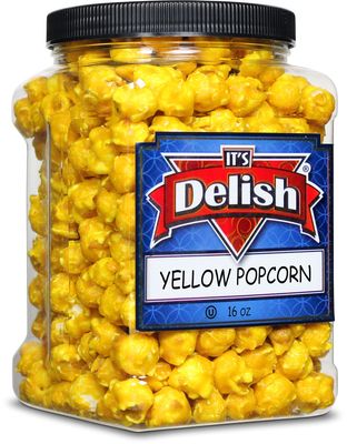 Gourmet Yellow Banana Flavored Popcorn by It's Delish, 16 Oz Jumbo Container | Bulk Air Popped Pop Corn Snack - Fruity Yellow Themed Candy Confetti Gluten Free, Vegan, Kosher, 1 Count