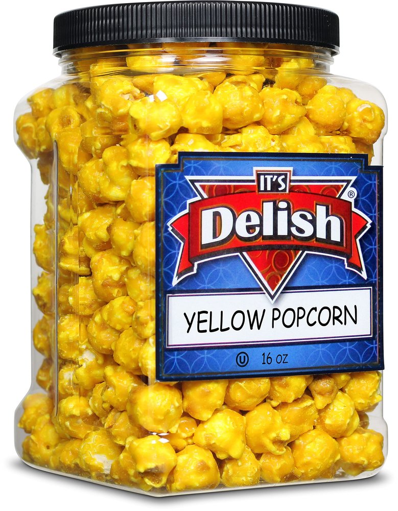 Gourmet Yellow Banana Flavored Popcorn by It's Delish, 16 Oz Jumbo Container | Bulk Air Popped Pop Corn Snack - Fruity Yellow Themed Candy Confetti Gluten Free, Vegan, Kosher, 1 Count