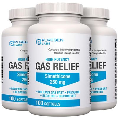 High Potency Gas Relief Softgels with Simethicone 250 mg Relieve Pressure, Bloating and Painful Discomfort Compare to Major Brands Like Phazyme - 3 Pack | Total 300 Count