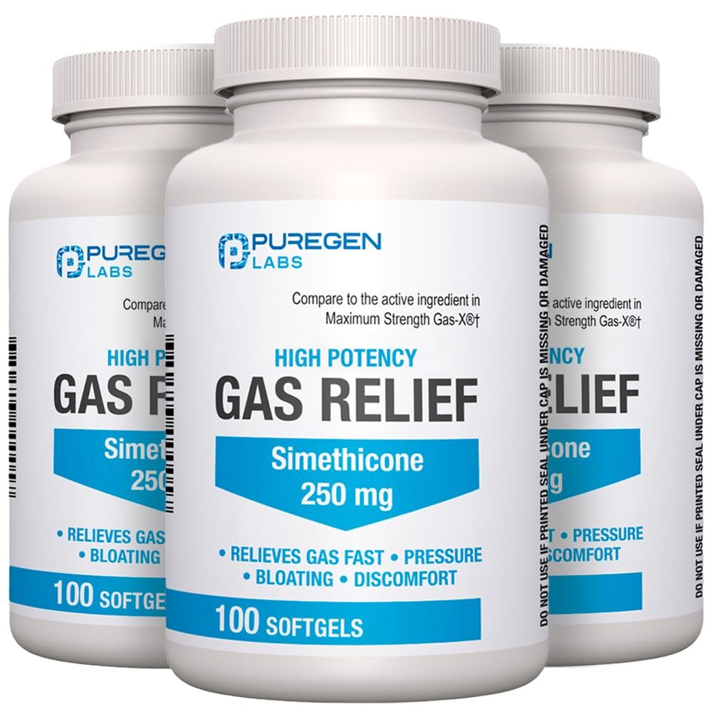 High Potency Gas Relief Softgels with Simethicone 250 mg Relieve Pressure, Bloating and Painful Discomfort Compare to Major Brands Like Phazyme - 3 Pack | Total 300 Count