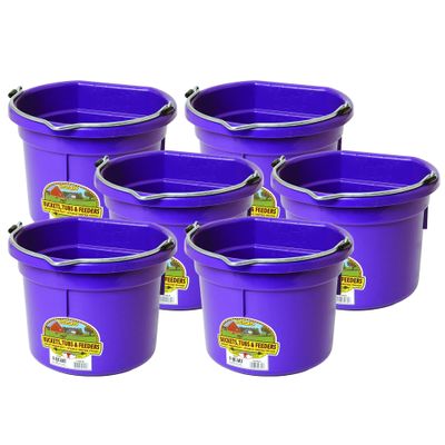 Little Giant P8FBPURPLE 2 Gallon All Purpose Heavy Duty Farm Flat Back Plastic Buckets for Supplies, Toys, Laundry, and Water, Purple, (6 Pack)