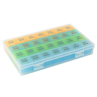 4 Weeks Pill Box, Monthly Pill Organizer, 21 Compartment Portable Pill Case with Organizer, Large Capacity Pill Case 28 Day, Pill Dispenser for Carrying Medicines, Vitamins and Fish Oil Supplements