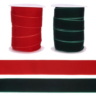 PH PandaHall Pandahall 2 Rolls Christmas Velvet Flat Ribbons 2 Colors Single Face Decorative Ribbons for Gift Wrapping Christmas Party Decoration, 1 inch