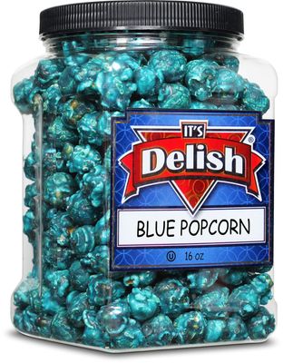 Gourmet Blue Raspberry Flavored Popcorn by It's Delish 16 Oz Jumbo-Sized Container | Bulk Air Popped Pop Corn Snack - Fruity Blue Themed Candy Confetti Gluten Free, Vegan, Kosher, 1 Count