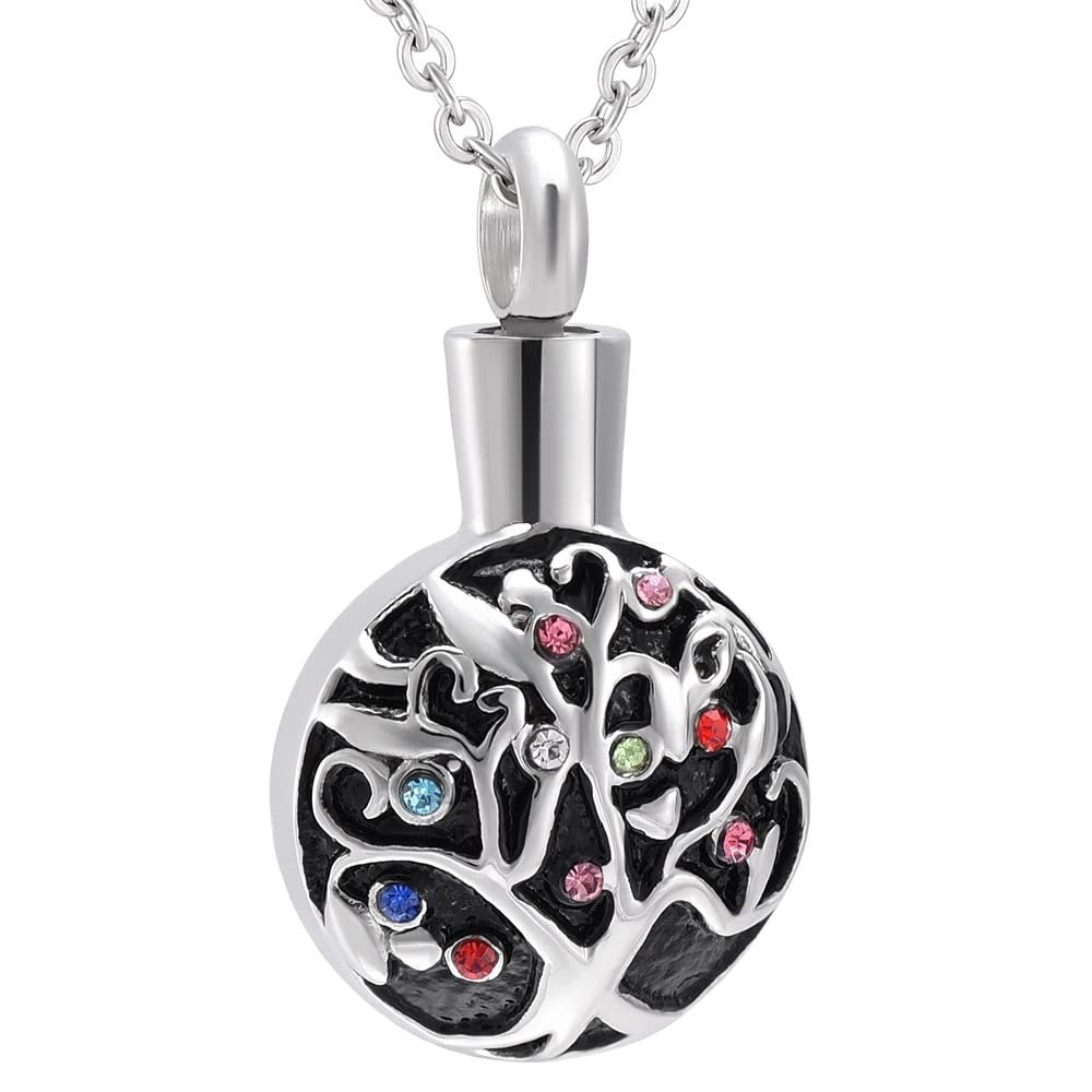 BIAIHQIE Cremation Life Tree Stainless Steel Ashes Holder Memorial Necklace Urn Pendant Keepsake Cremation Jewelry Free Engrave
