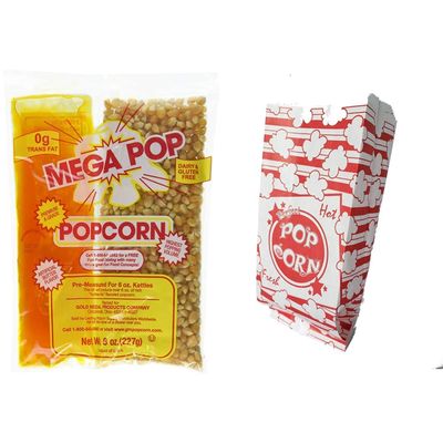 Perfectware - Popcorn 8oz -4ct 8oz Popcorn Portion Packs- (Box of 4 Portion Packs) & Popcorn Bag 125ct (Pack of 1)