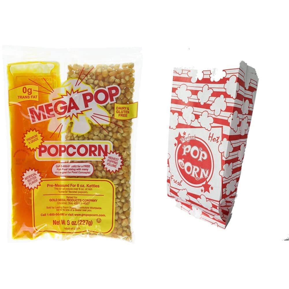 Perfectware - Popcorn 8oz -4ct 8oz Popcorn Portion Packs- (Box of 4 Portion Packs) & Popcorn Bag 125ct (Pack of 1)