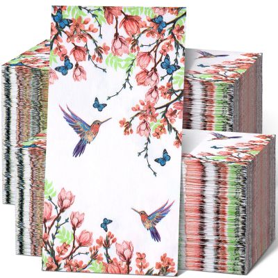 Jetec 200 Count Flower Birds Disposable Bathroom Hand Towels Paper Guest Towels for Bathroom Tree Flower Bird Napkin Paper Disposable Guest Napkins for Birthday Holiday Party Supplies