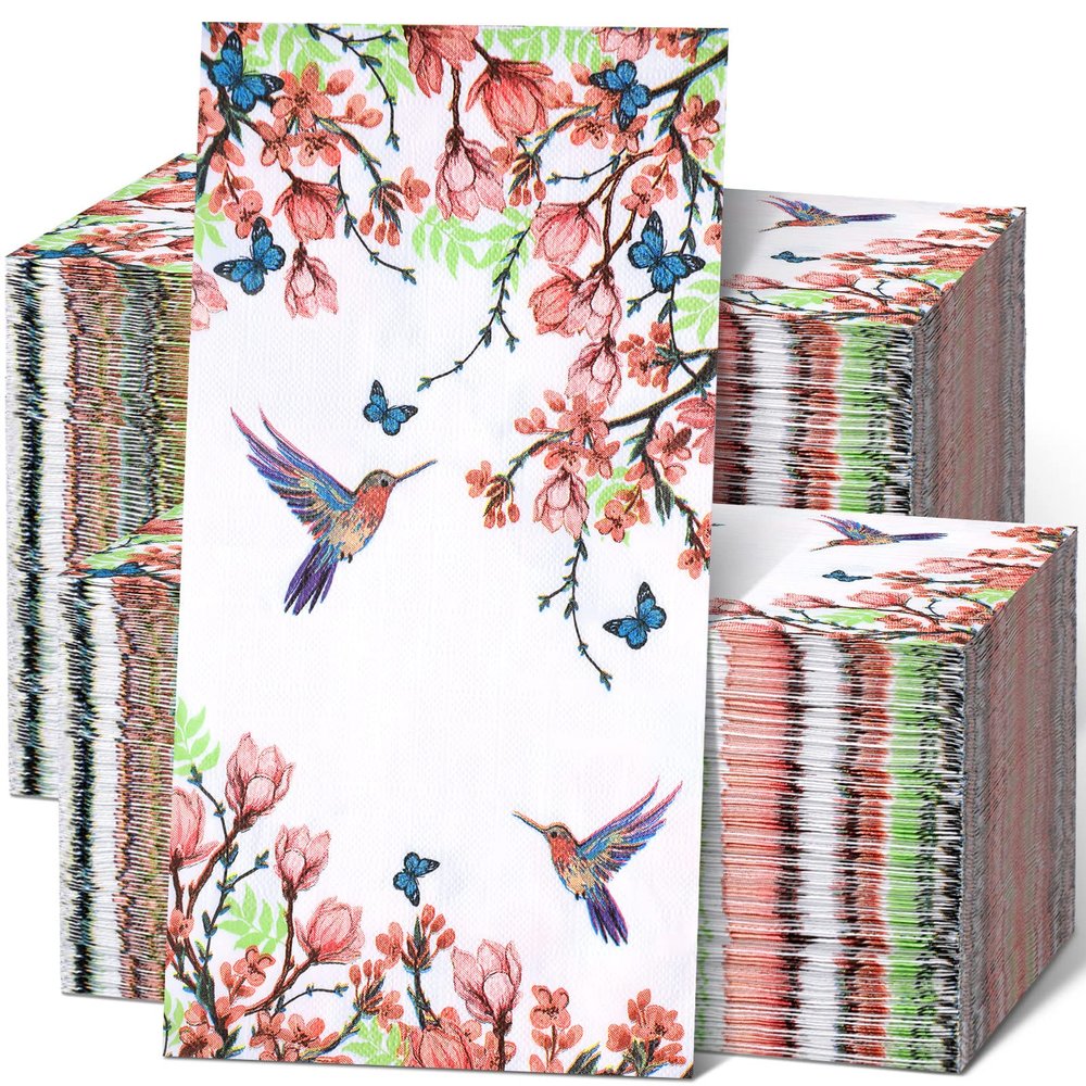 Jetec 200 Count Flower Birds Disposable Bathroom Hand Towels Paper Guest Towels for Bathroom Tree Flower Bird Napkin Paper Disposable Guest Napkins for Birthday Holiday Party Supplies