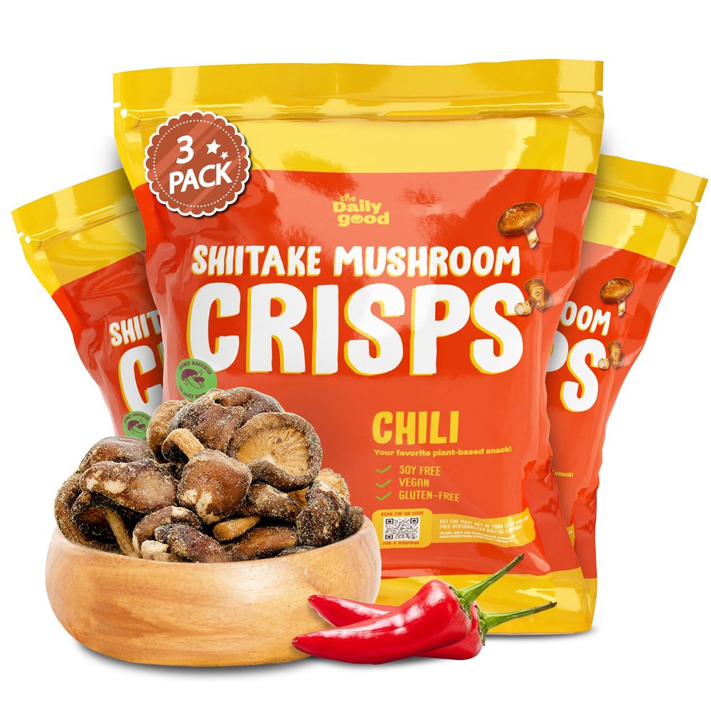 The Daily Good Shiitake Crisps -3-Pack Mushroom Chips, Gluten-Free Mushroom Snack, Non-GMO,Vegan Food & Chips,Vegan Snacks, Mexican Chili Flavor,0.2 lbs