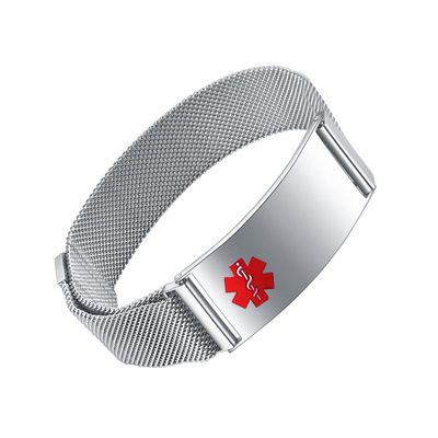 YOTHIWAD Medical Alert Bracelets for Men Women Medical Id Bracelets with Free Laser Engraving Adjustable Stainless Steel Band Magnetic Security Clasp Dual-Side Engraving