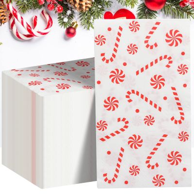 100 PCS Christmas Napkins Cocktail Napkins Paper Disposable Guest Napkin Xmas Candy Theme Decorative Paper Guest Towels for Holiday Christmas Dinner Party Supplies, 7.87 x 4.3 inch