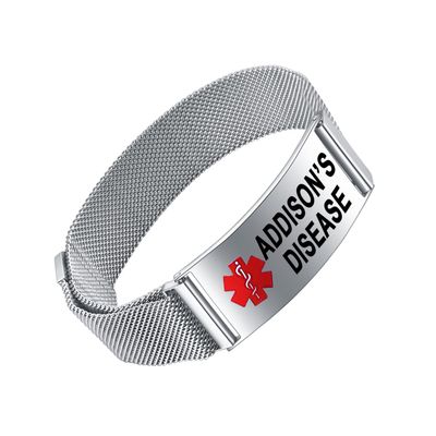 YOTHIWAD Medical Alert Bracelets for Men Women Medical Id Bracelets Adjustable Stainless Steel Band Magnetic Security Clasp (ADDISON'S DISEASE)