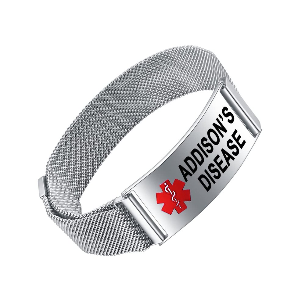 YOTHIWAD Medical Alert Bracelets for Men Women Medical Id Bracelets Adjustable Stainless Steel Band Magnetic Security Clasp (ADDISON'S DISEASE)