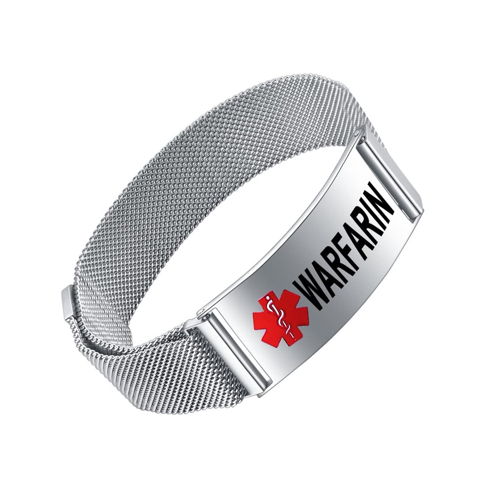 YOTHIWAD Medical Alert Bracelets for Men Women Medical Id Bracelets Adjustable Stainless Steel Band Magnetic Security Clasp (WARFARIN)