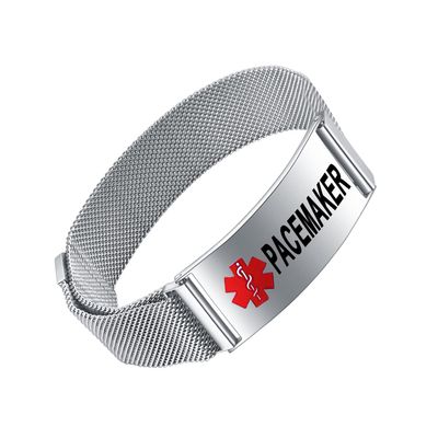 YOTHIWAD Medical Alert Bracelets for Men Women Medical Id Bracelets Adjustable Stainless Steel Band Magnetic Security Clasp (PACEMAKER)