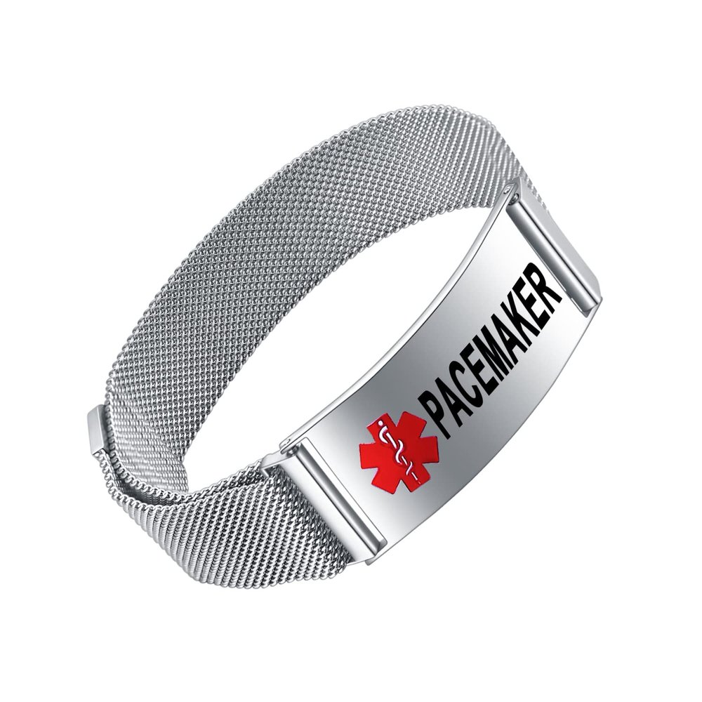 YOTHIWAD Medical Alert Bracelets for Men Women Medical Id Bracelets Adjustable Stainless Steel Band Magnetic Security Clasp (PACEMAKER)