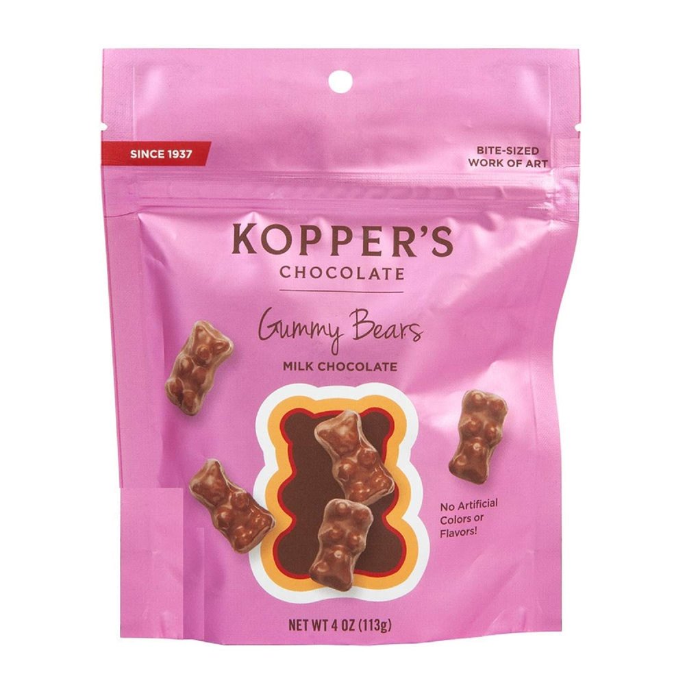 3 Set - Kopper's Chocolate Milk Chocolate Covered Gummy Bears - No Artificial Colors or Flavors - 4 Oz Pouch