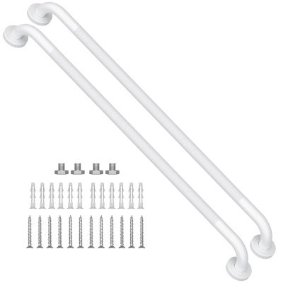 2 Pack 36 Inch White Shower Grab Bars w/Anti-Slip knurled Grip, iMomwee Stainless Steel Wall Mount Bathroom Safety Balance Handrail, Handicap Elderly Senior Assist Textured Grab Bar Handle
