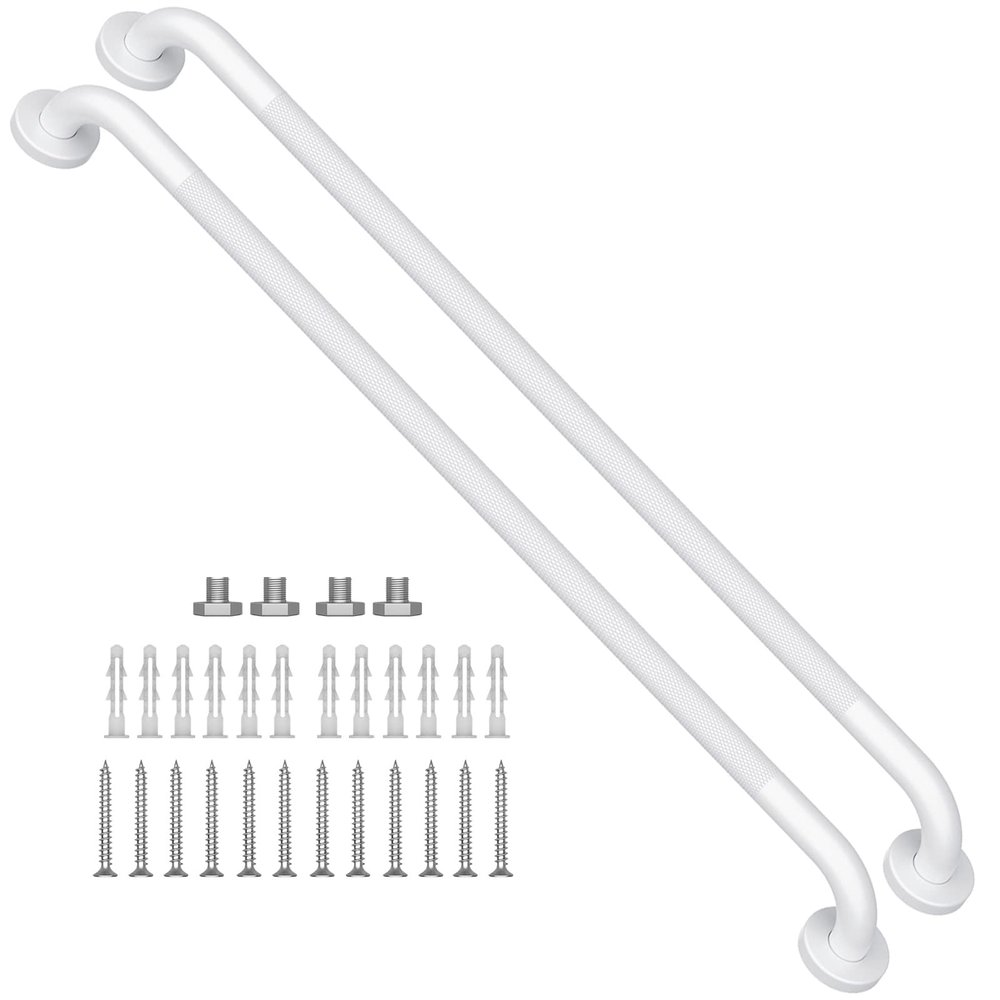 2 Pack 36 Inch White Shower Grab Bars w/Anti-Slip knurled Grip, iMomwee Stainless Steel Wall Mount Bathroom Safety Balance Handrail, Handicap Elderly Senior Assist Textured Grab Bar Handle