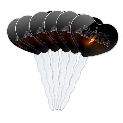 GRAPHICS & MORE Black Adam Logo Heart Love Cupcake Picks Toppers Decoration Set of 6
