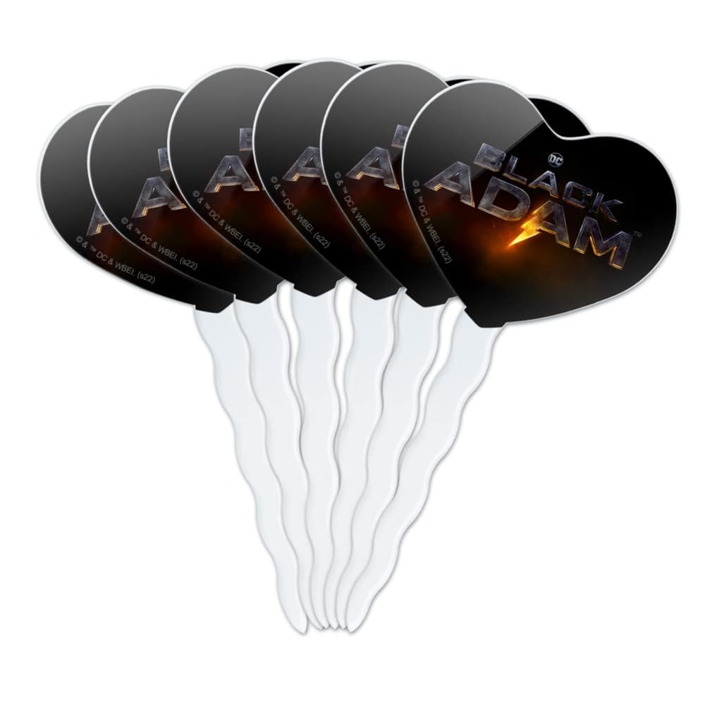 GRAPHICS & MORE Black Adam Logo Heart Love Cupcake Picks Toppers Decoration Set of 6