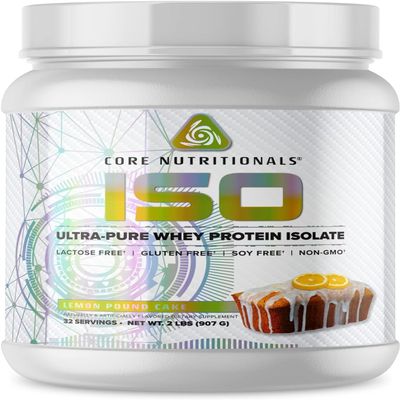 Core Nutritionals Iso Whey Protein Isolate | Lactose, Gluten, & Soy Free | 100% Micro Filtered, Cold Pressed | 25g Protein | 2 Pound (Lemon Pound Cake)