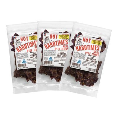 Hardtimes Handcrafted Beef Jerky - Hot Flavor - 3 Pack of 2.25 oz. Bags