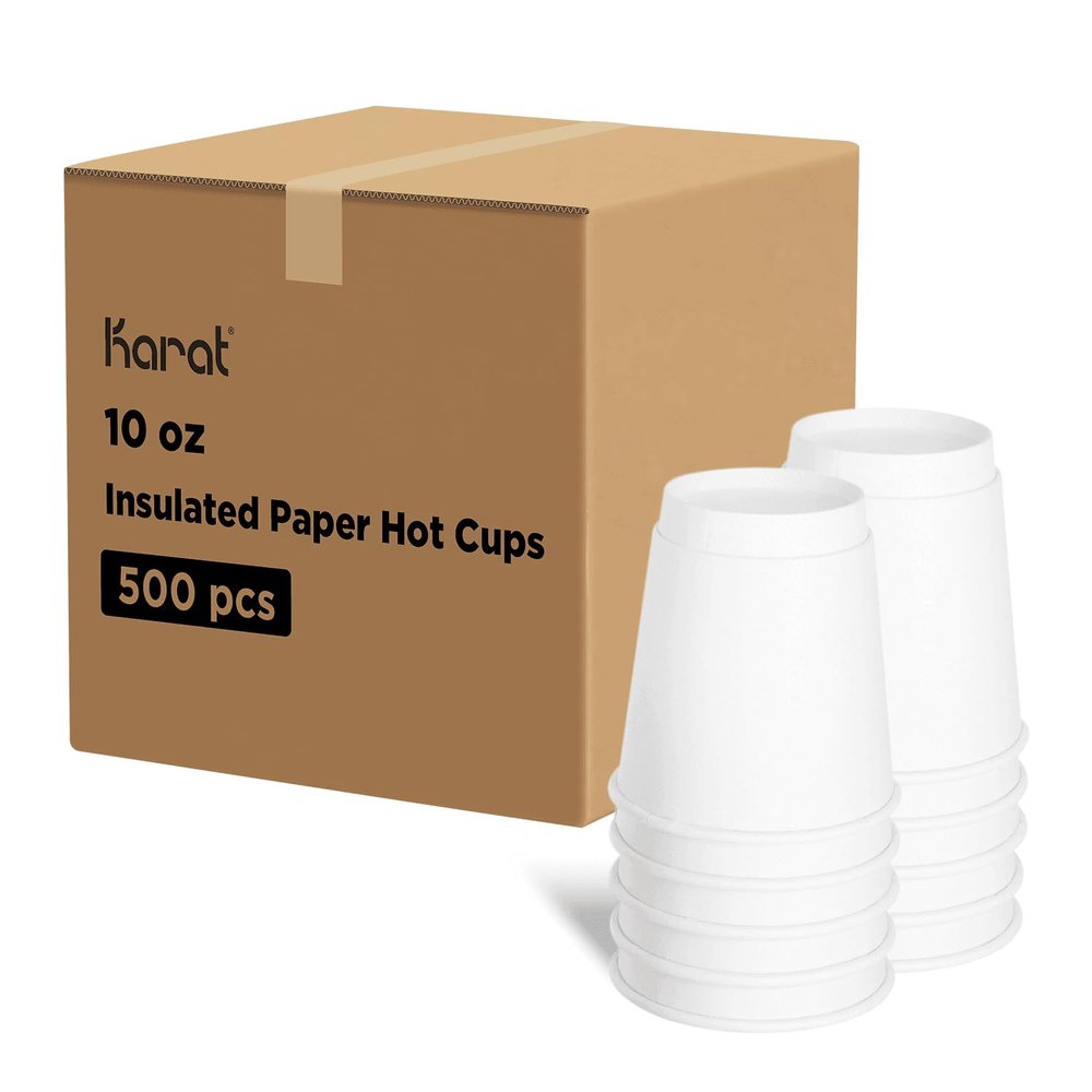 Karat 10 oz Double-Wall Insulated Coffee Cup [500 Count] White Paper Hot Cup - Rolled Rim for Hot Beverages, 90mm (C-KIC510W)
